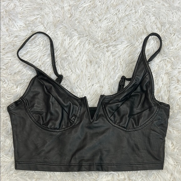 Black Faux Leather Bralette Crop Top | Faux Leather Bralette | Faux Leather Crop - Picture 1 of 6